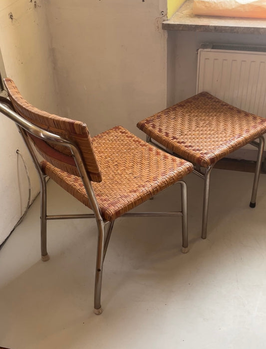 Stahlrohr Sessel und Hocker Set
