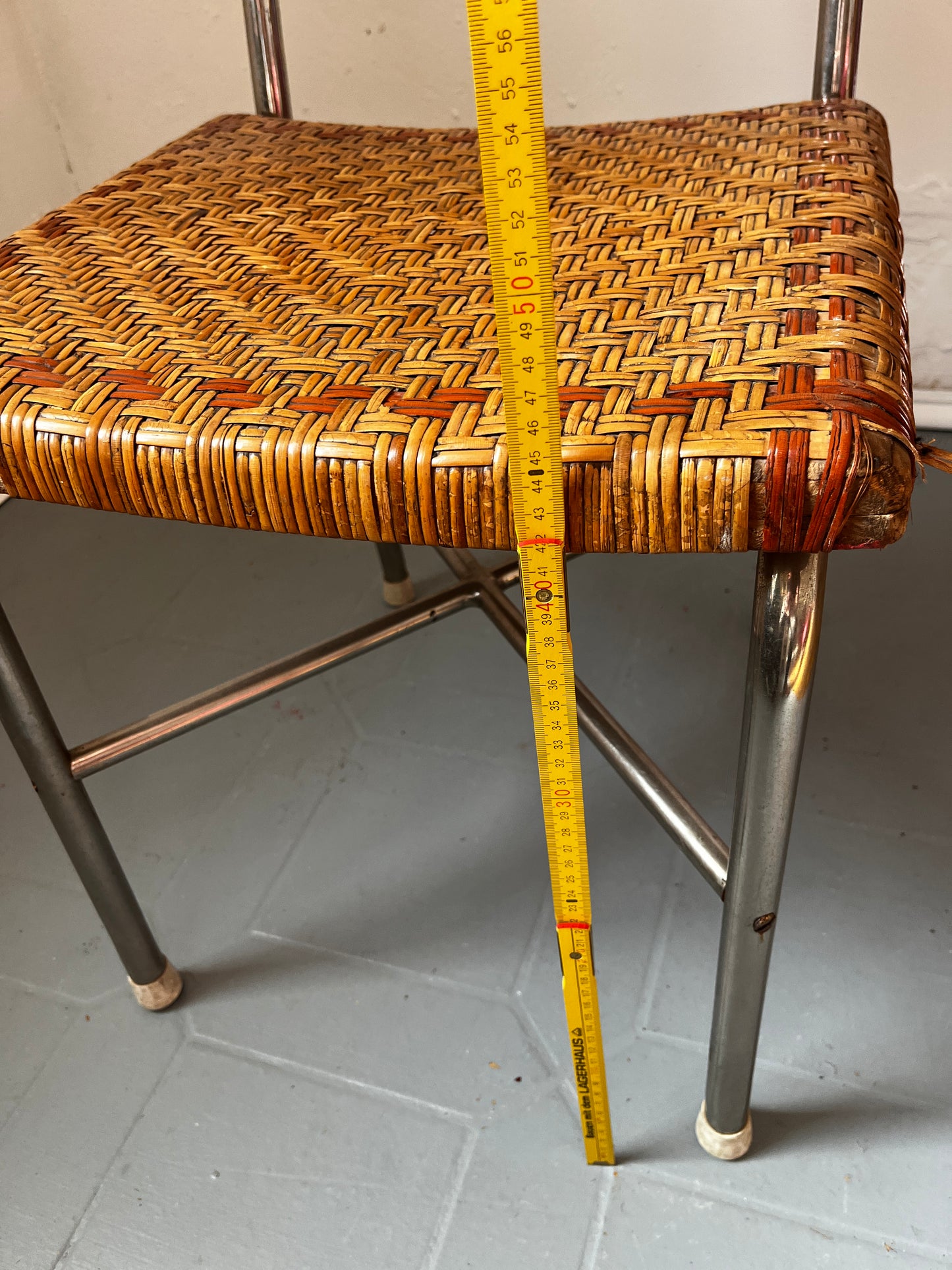 Steel tube armchair and stool set