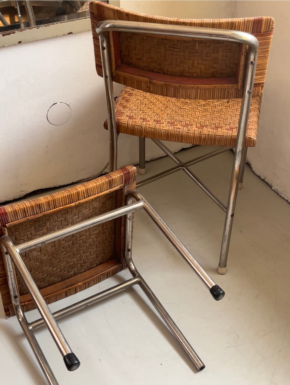 tubular steel armchairs and stools