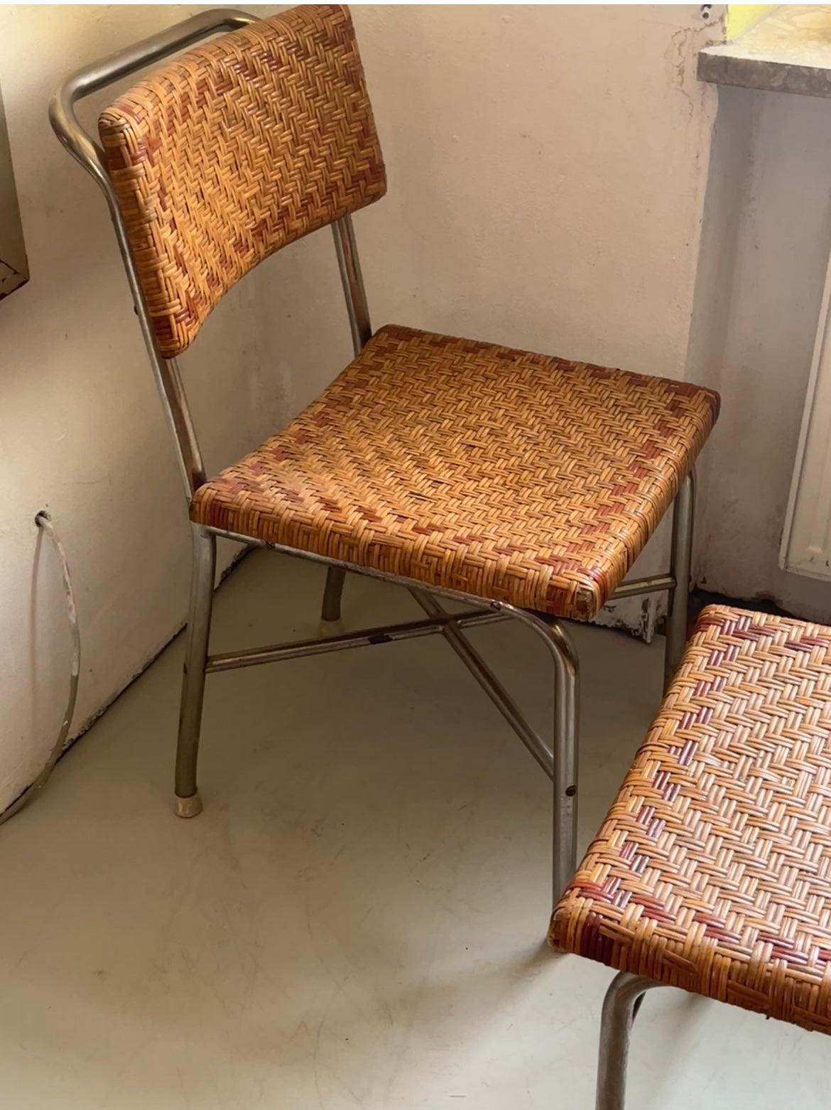 tubular steel armchairs and stools