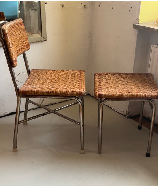 Stahlrohr Sessel und Hocker Set Chair and Stool Vintagefurniture Vintagedesign Authenticfurniture Vintseekers