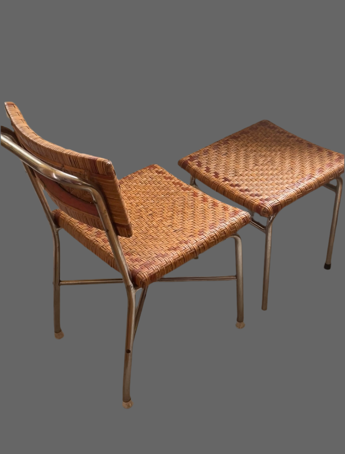 tubular steel armchairs and stools