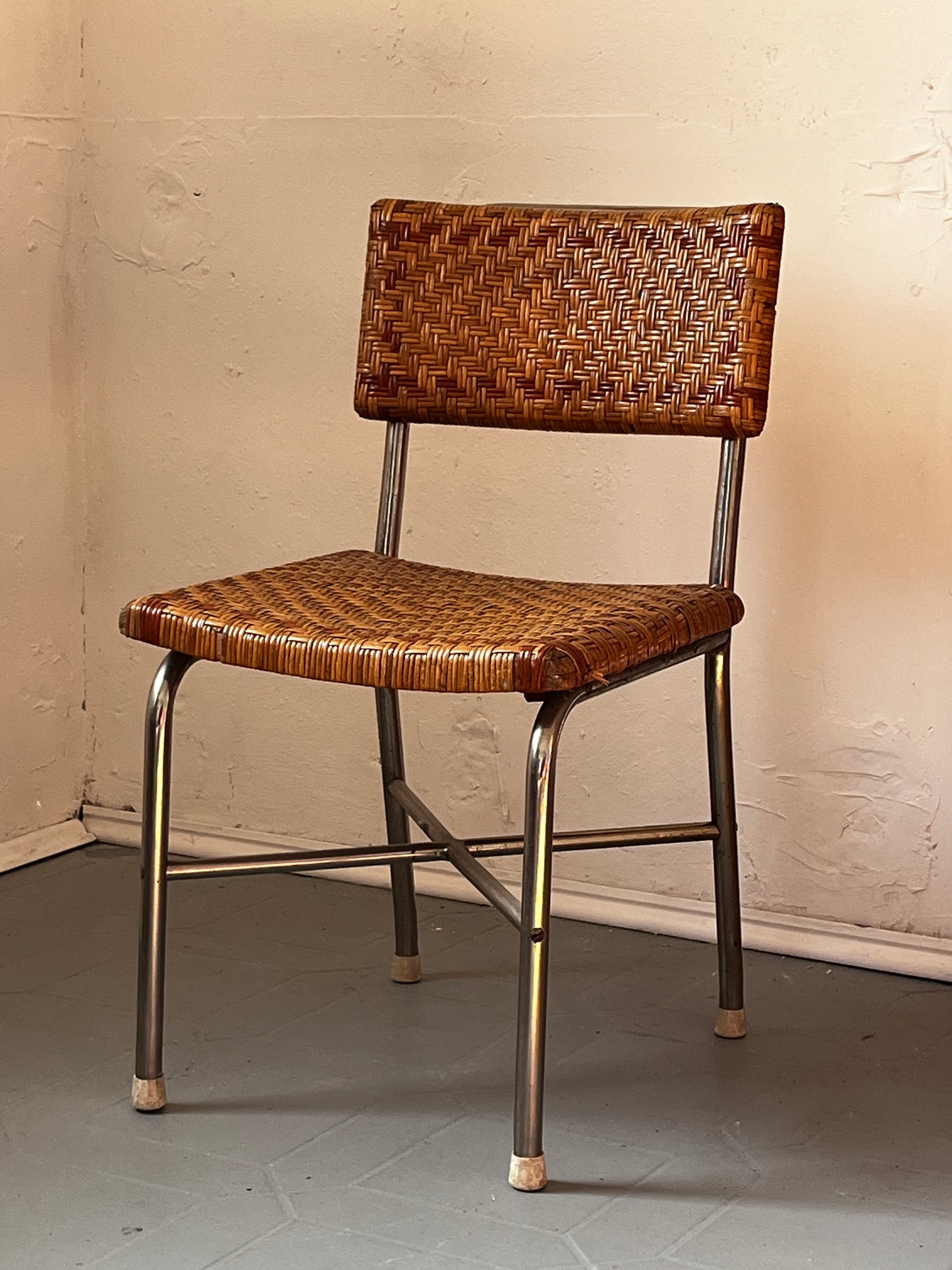Steel tube armchair and stool set