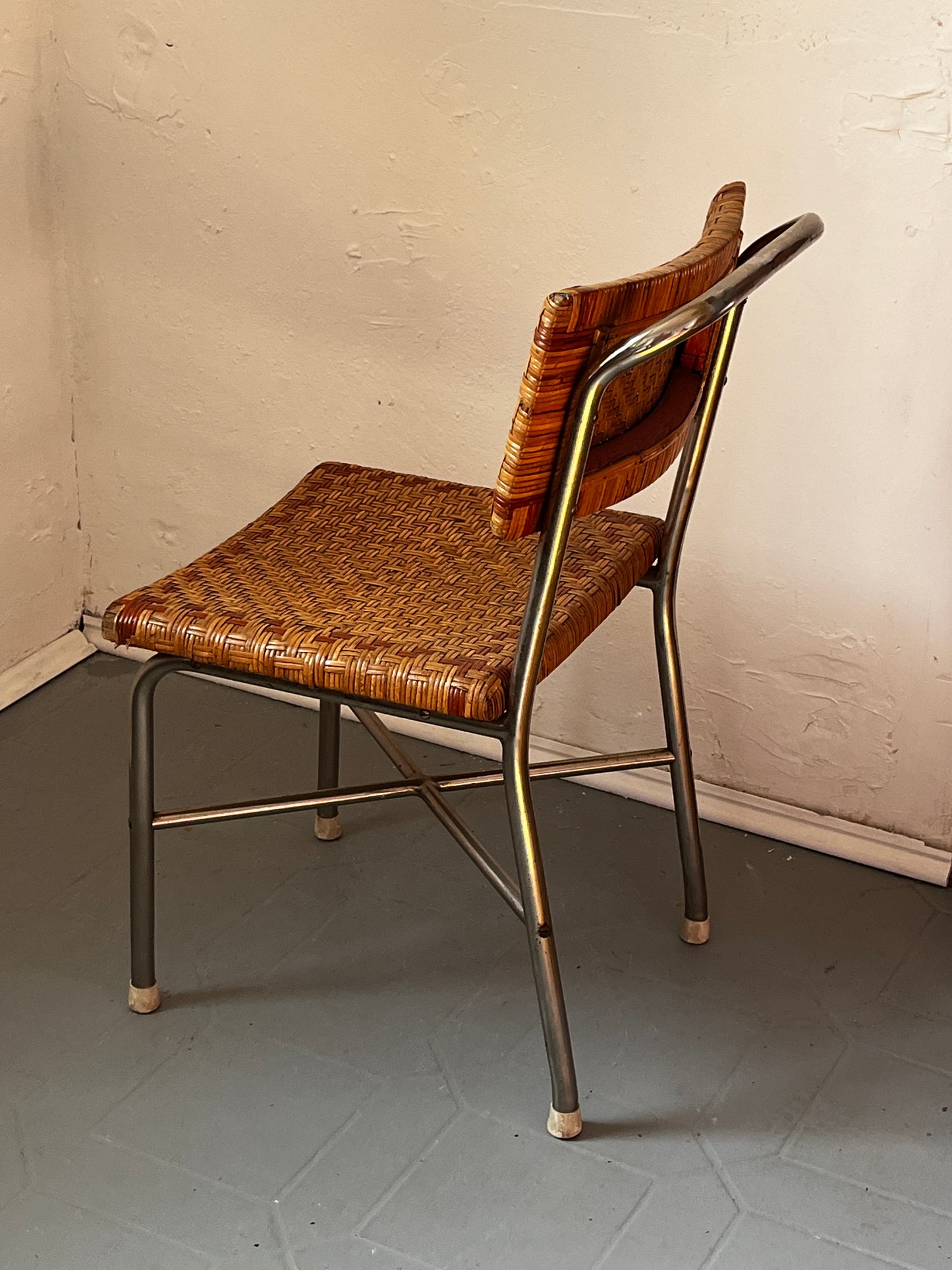 Steel tube armchair and stool set