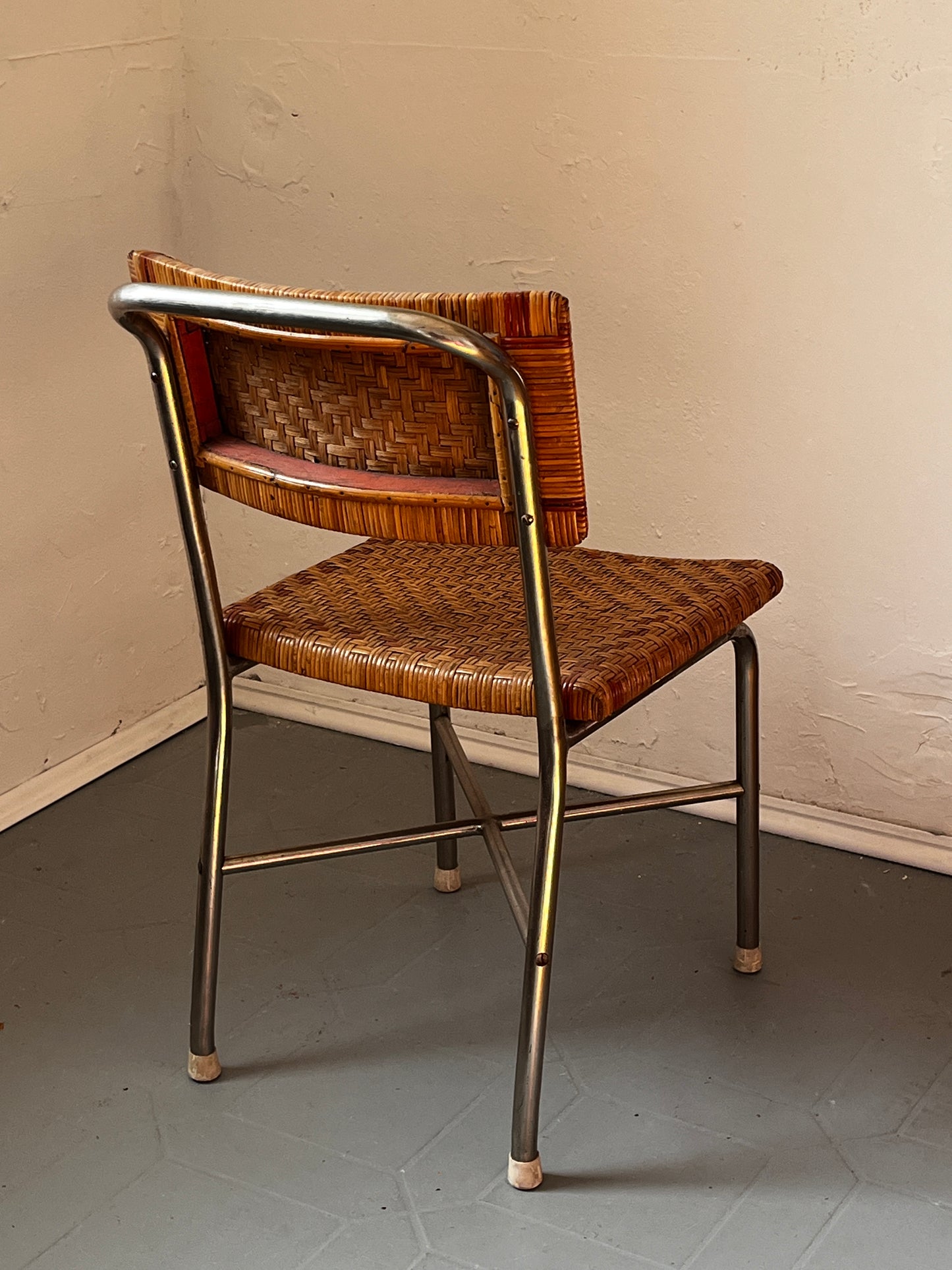 Steel tube armchair and stool set