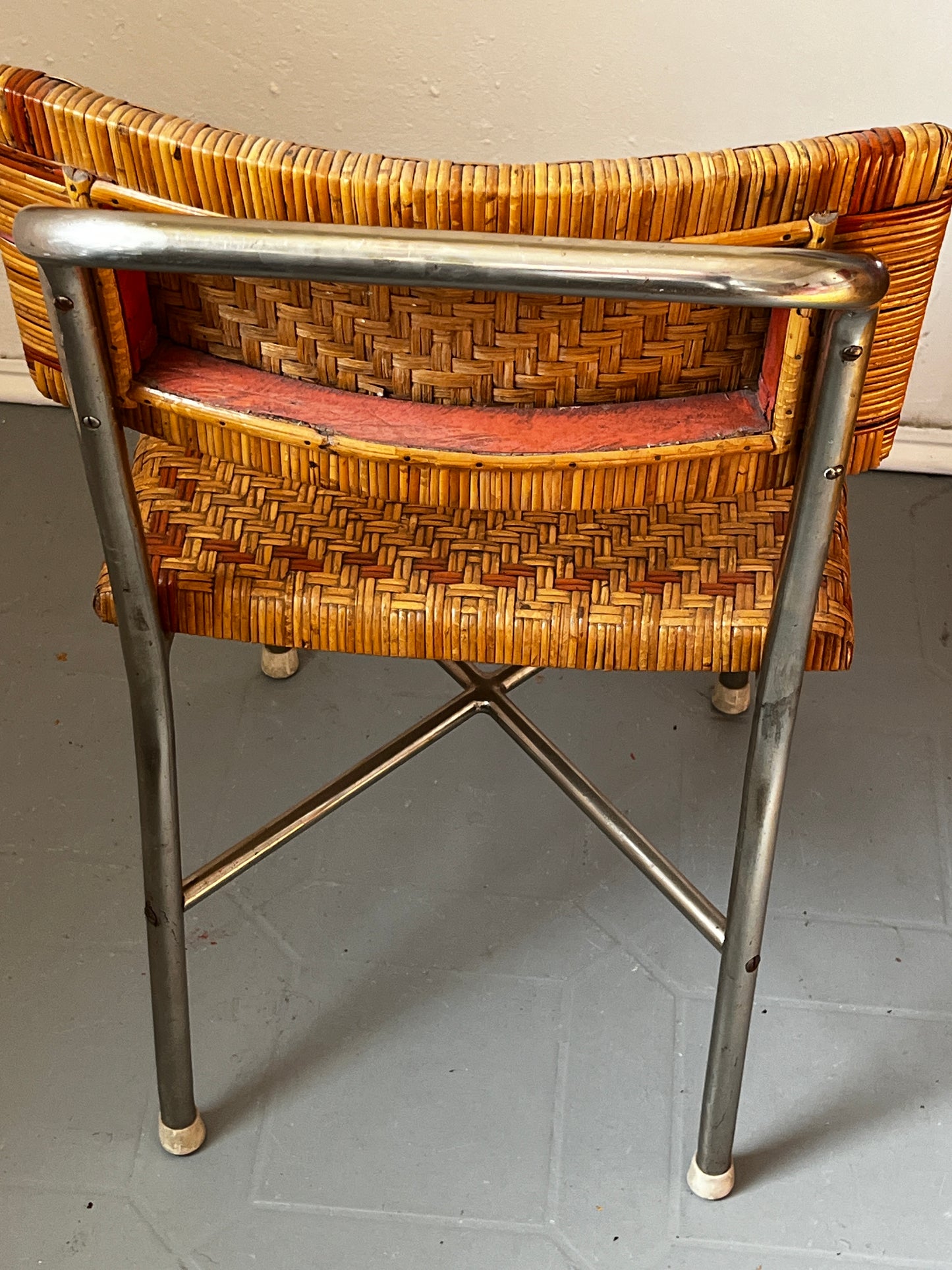 Steel tube armchair and stool set