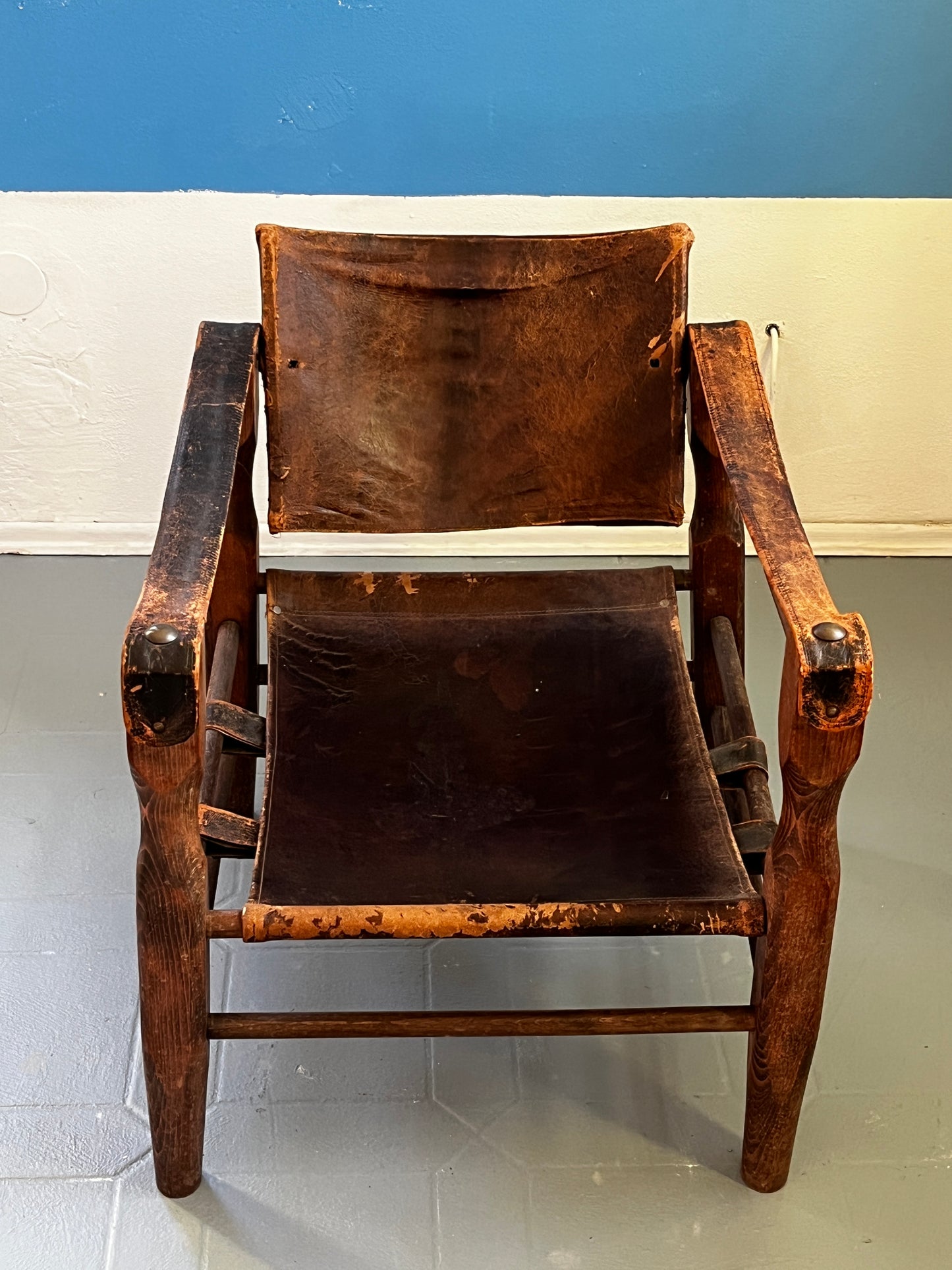 Restaurationsobjekt Safari Sessel Leder 50er / 60er