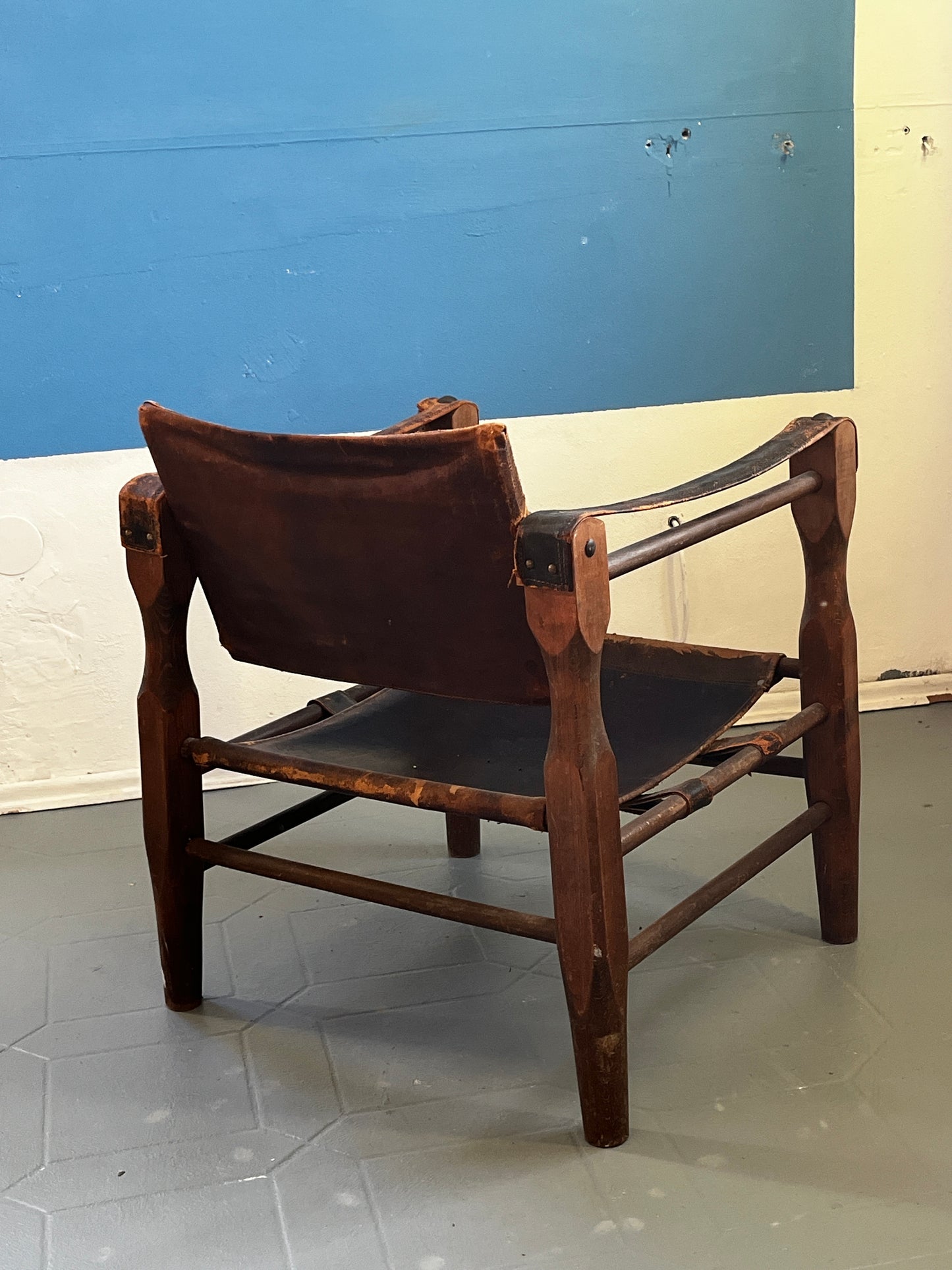 Restaurationsobjekt Safari Sessel Leder 50er / 60er