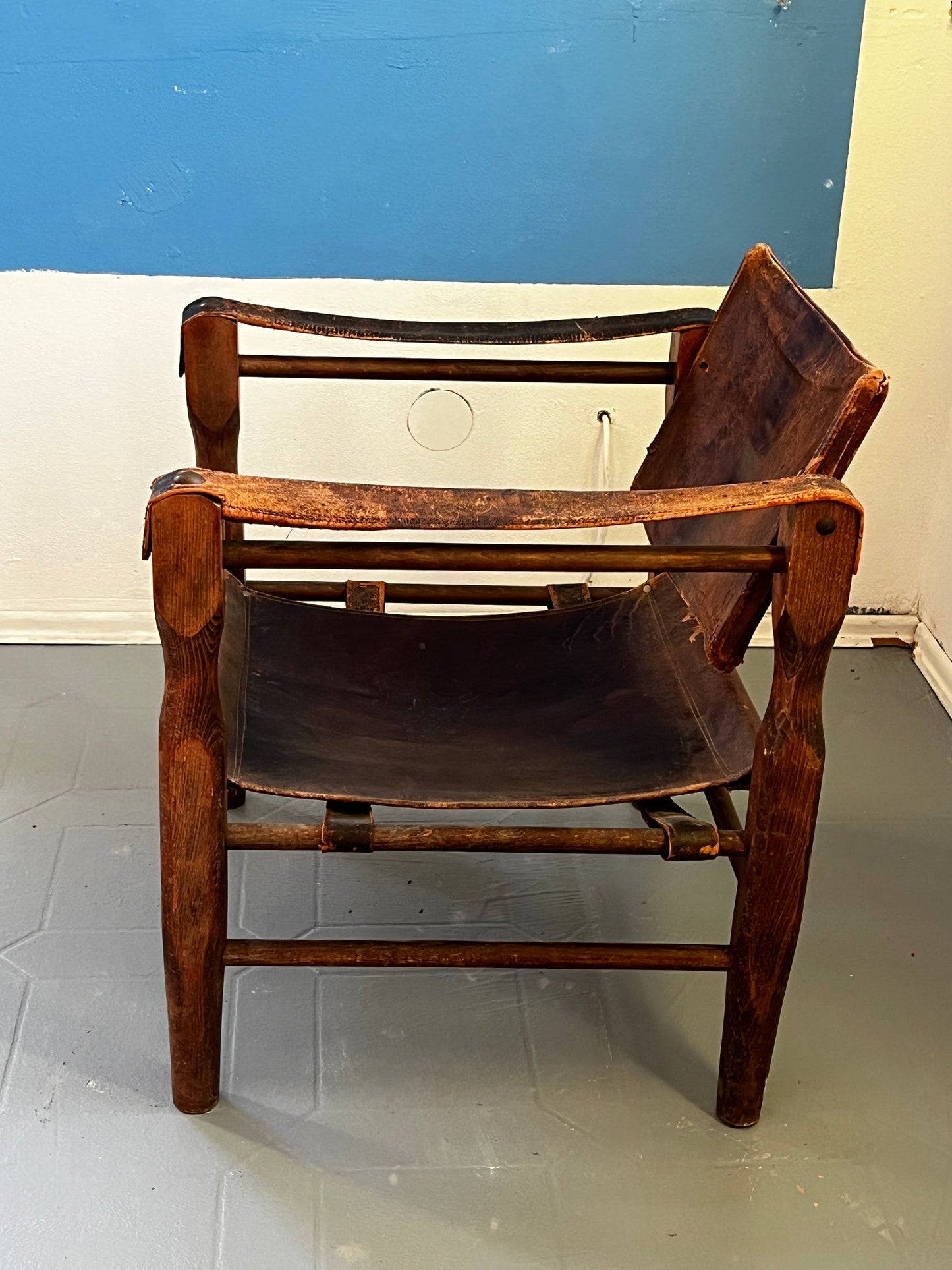 Restaurationsobjekt Safari Sessel Leder 50er / 60er