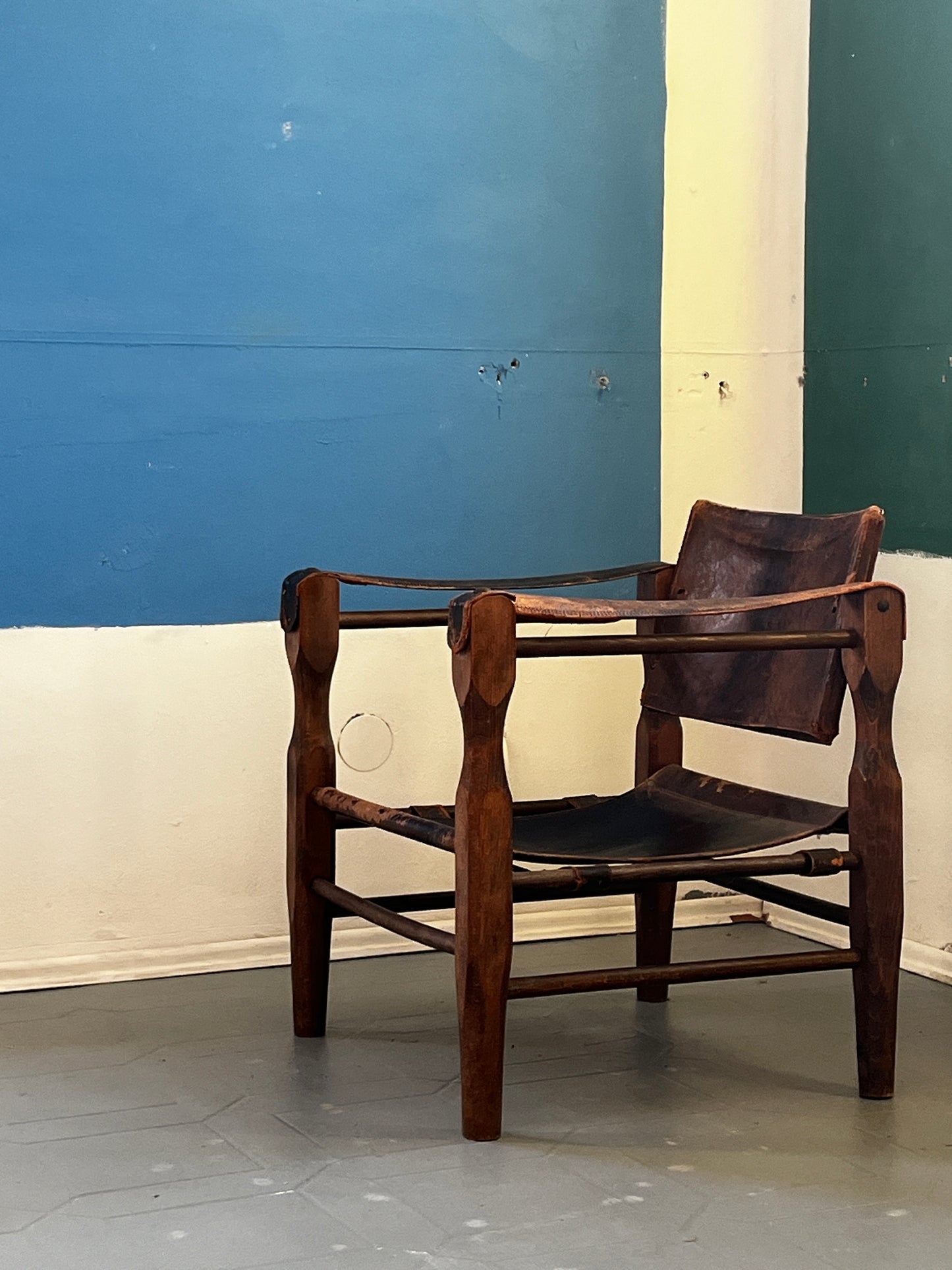 Restaurationsobjekt Safari Sessel Leder 50er / 60er