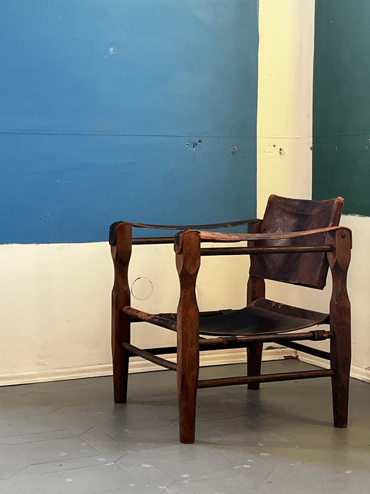 Restaurationsobjekt Safari Sessel Leder 50er / 60er