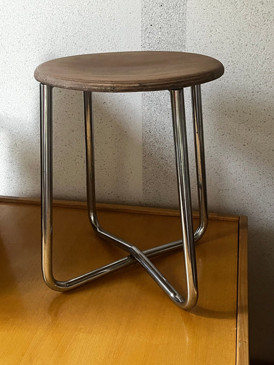 Bauhaus Stahlrohr Hocker Holz braun 1930 bis 1950 - vintseekers