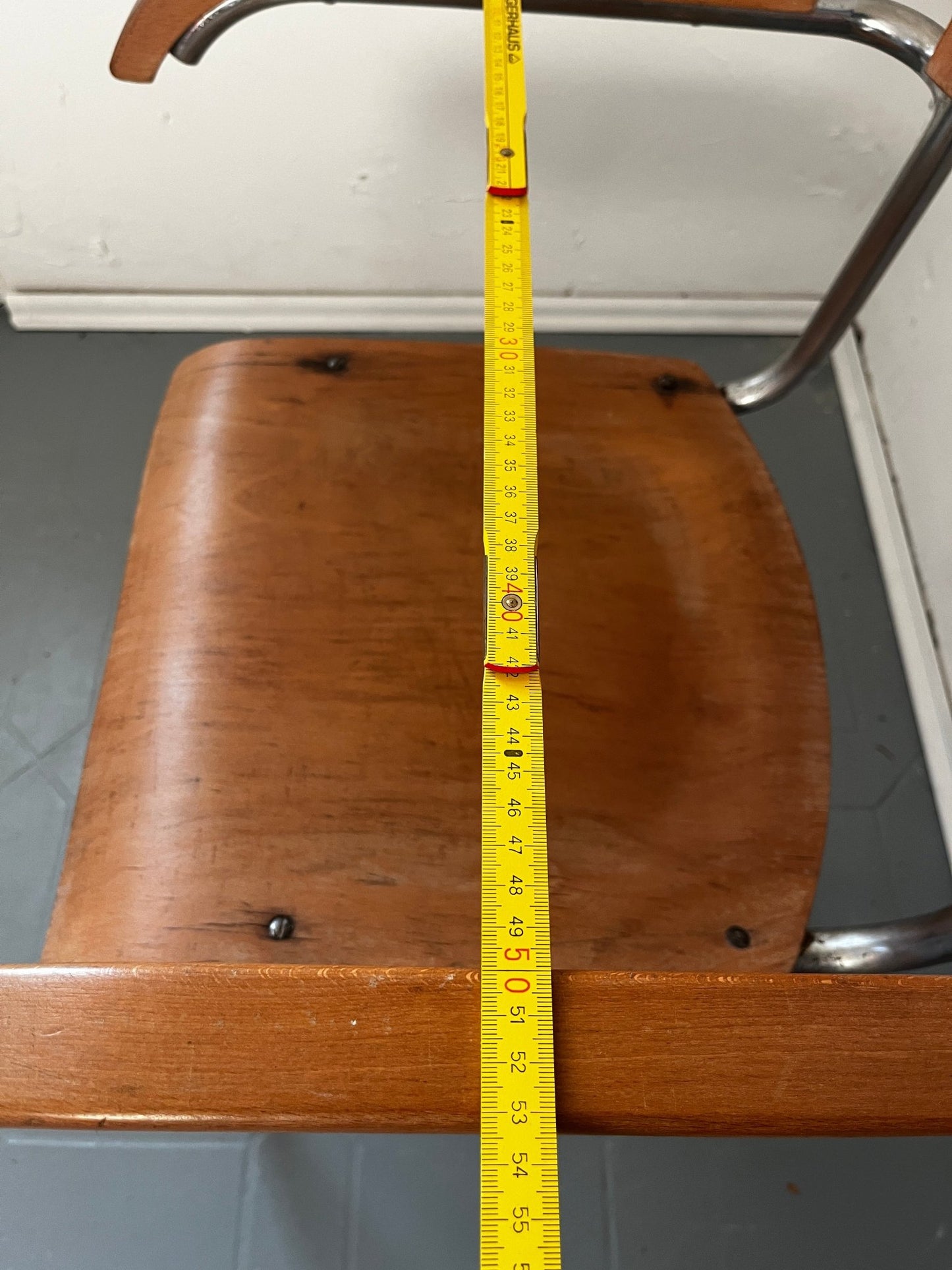 Mart Stam S 43 F Sessel Freischinger Gottwald Wien Stahlrohr Holz braun - vintseekers