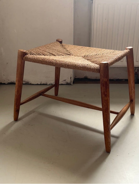Sigune Daläge Hocker Holz Schnurgeflecht braun 1950 / 1960 - vintseekers