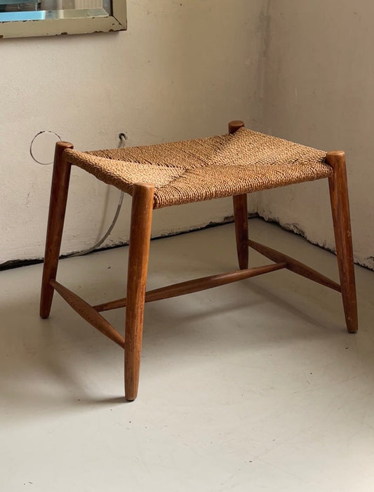 Sigune Daläge Hocker Holz Schnurgeflecht braun 1950 / 1960 - vintseekers
